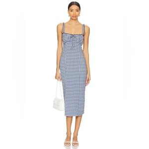 Free People Lucinda Blue Indigo Gingham Midi Dress Small